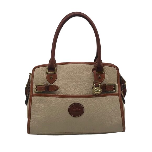 Dooney & Bourke AWL Bone & British Tan Pebbled Leather Buckle Crossbody Satchel - Picture 1 of 12